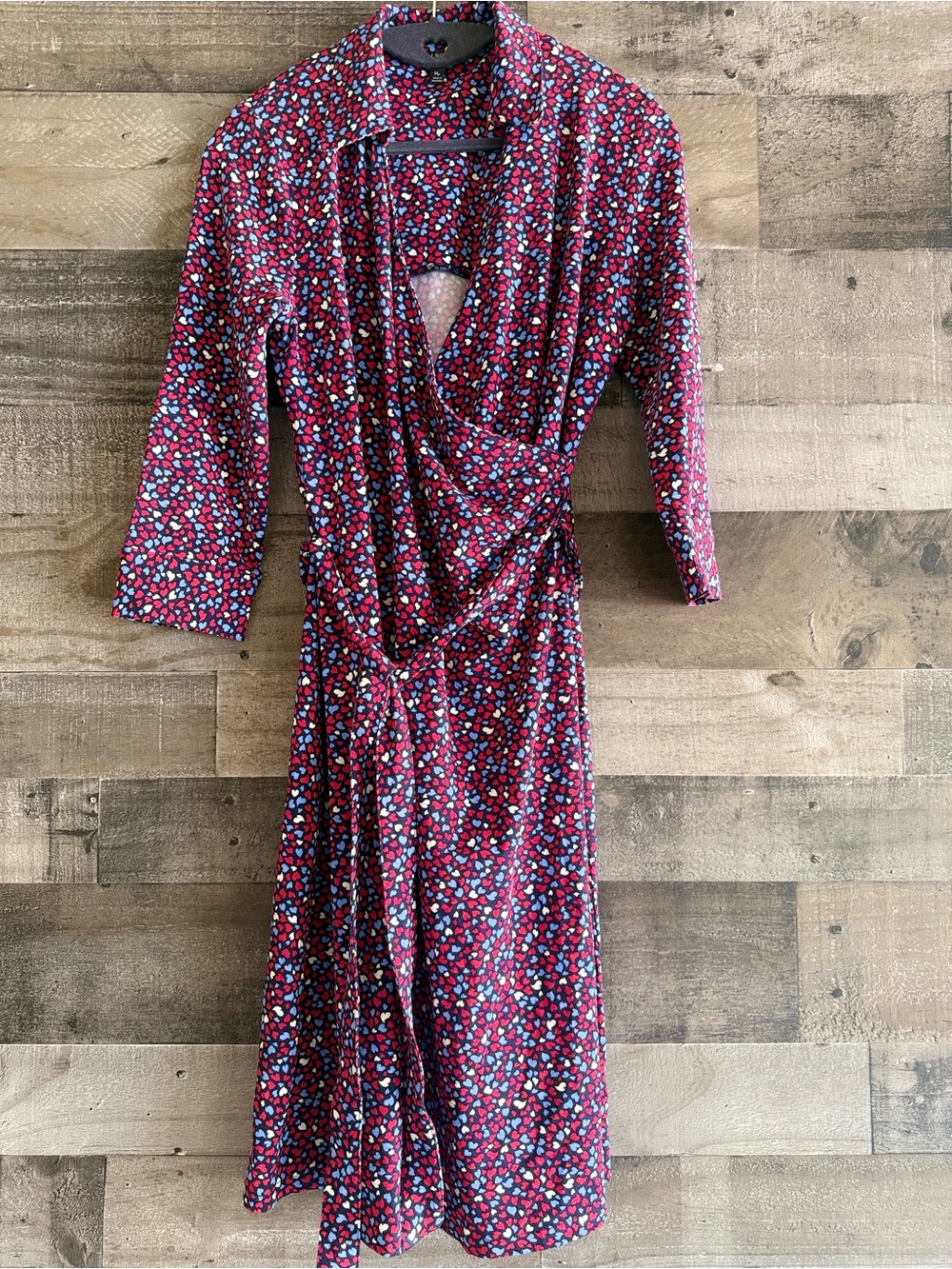 Talbots Burgundy Floral Faux-Wrap Long Sleeve Dress size Mp - Picture 2 of 8